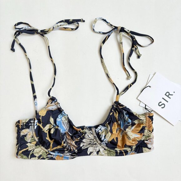SIR Enid Balconette Bathing Suit Top NWT Bikini Navy Blue Floral 3 8 Delia Print - Picture 2 of 14